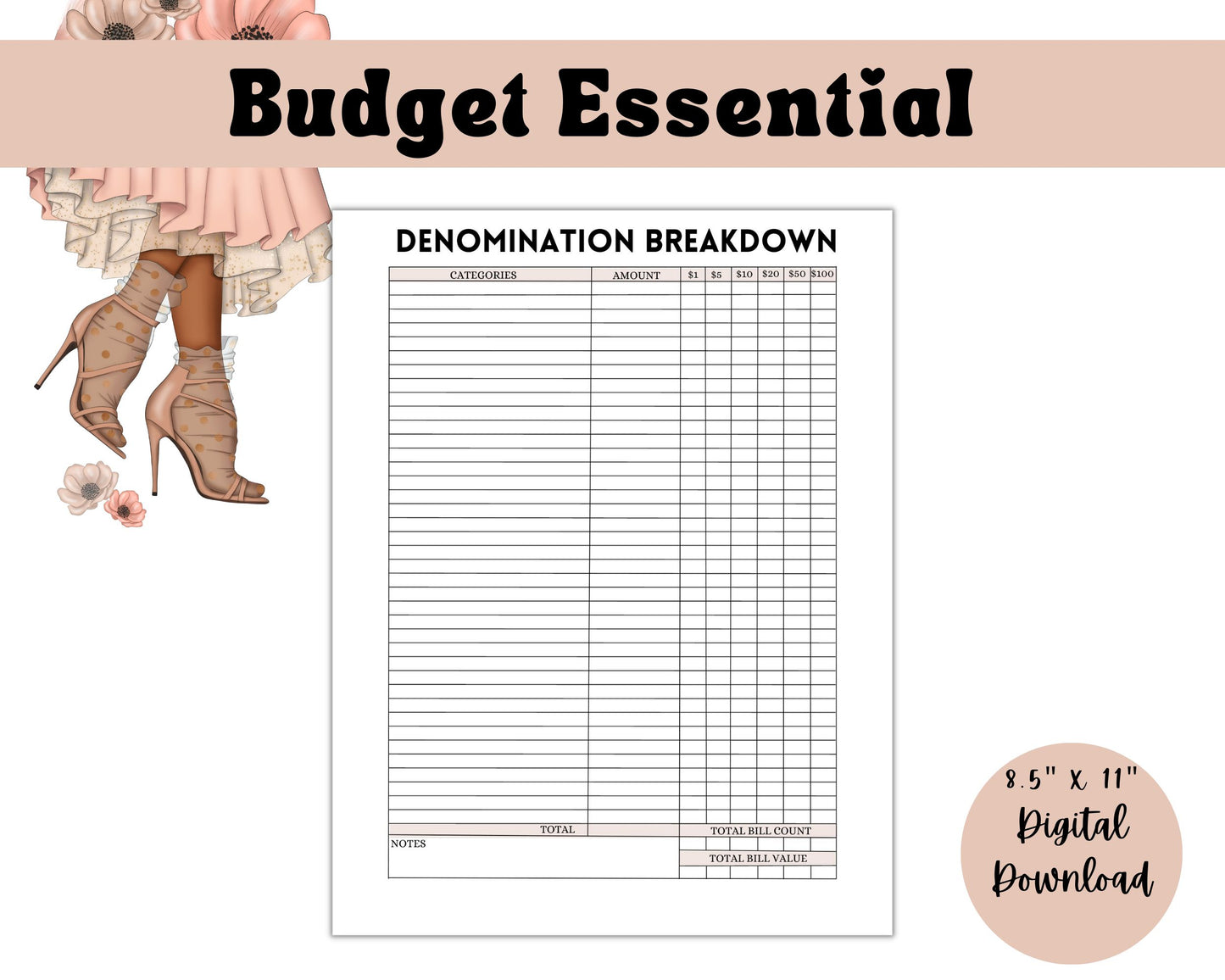 Cash Denomination Breakdown | Digital Download