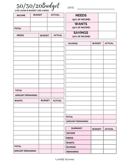 50/30/20 Budget Template | Digital Download
