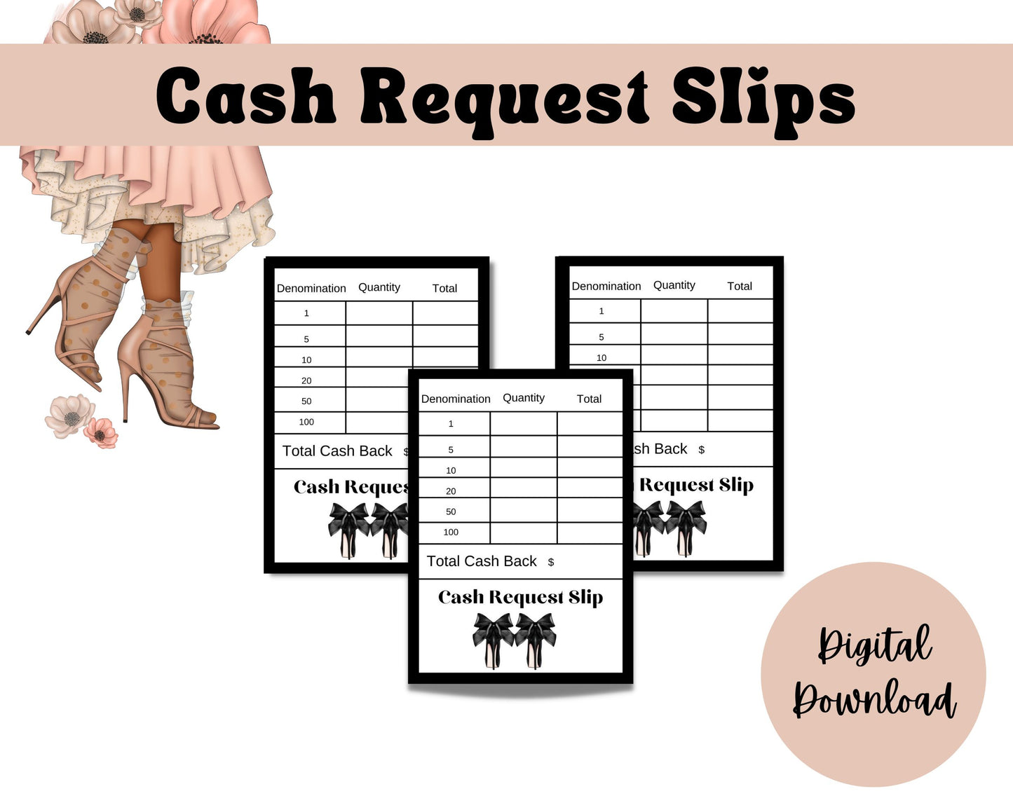 Cash Request Slips ( Black Heels ) | Digital Download