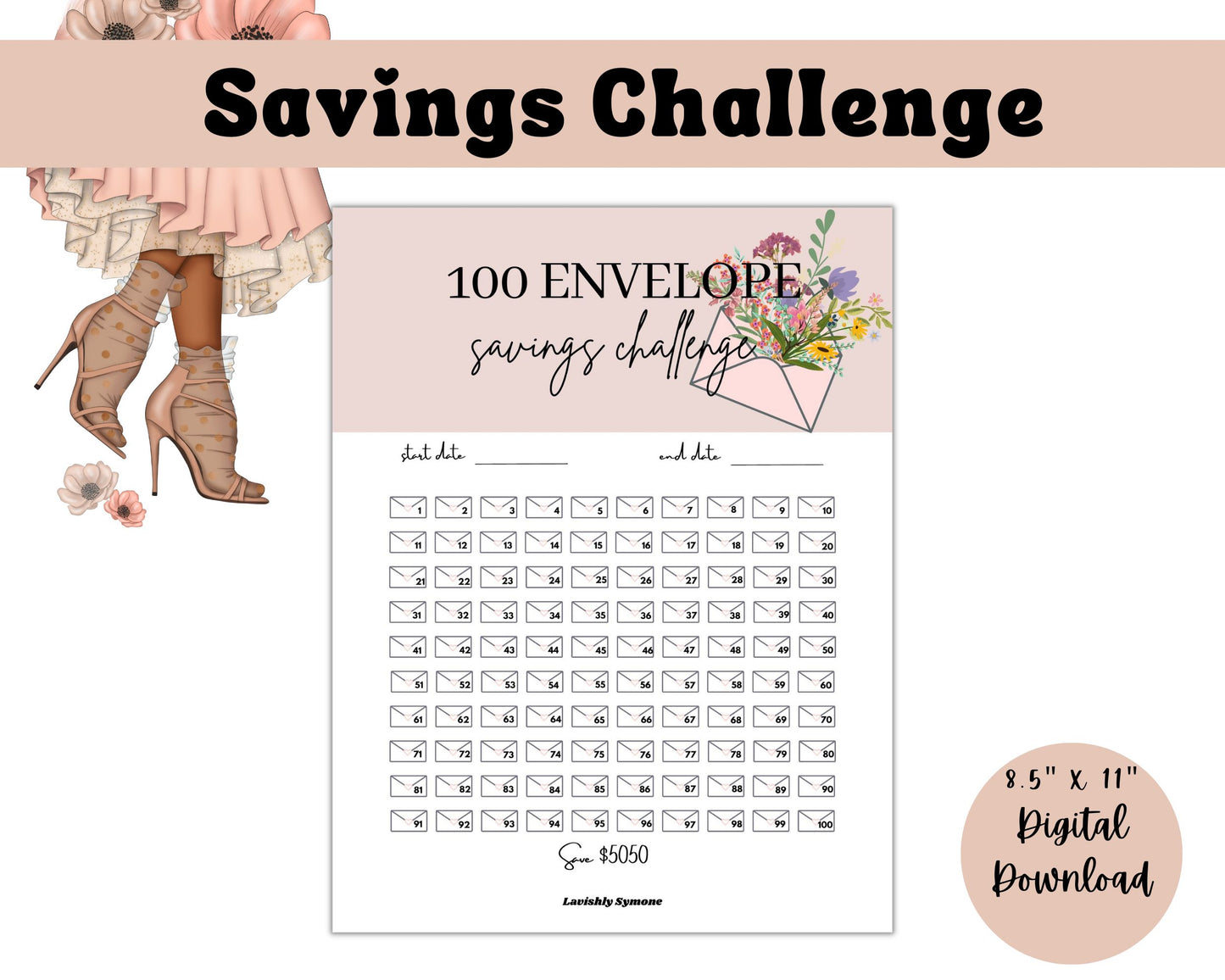 100 Envelope Savings Challenge | Digital Download