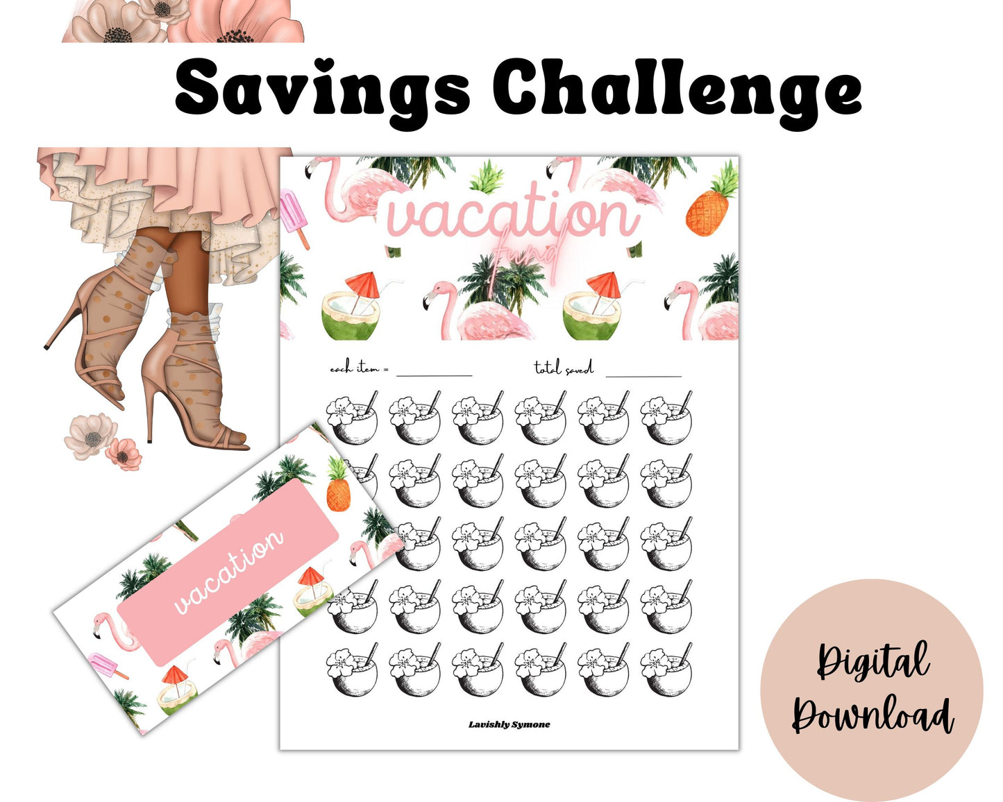 Vacation Saving Challenge Bundle | Flamingo Theme | Digital Download