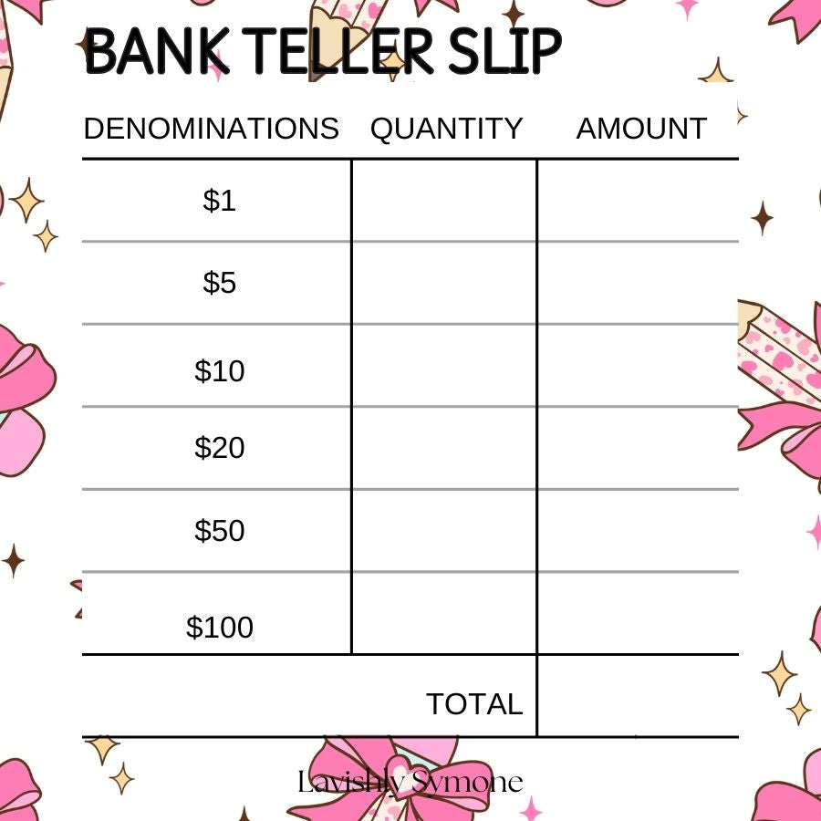 Bank Teller Slip | Notepad | Heart Pencil Theme