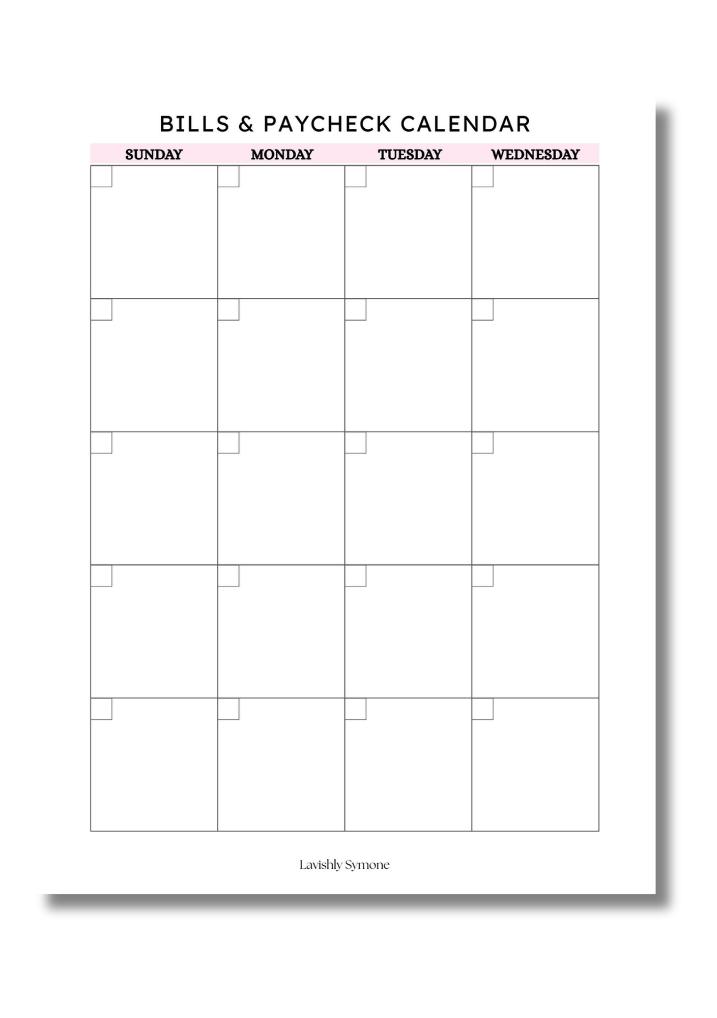 Monthly Bills & Paycheck Calendar Template (2 pages) | Digital Download