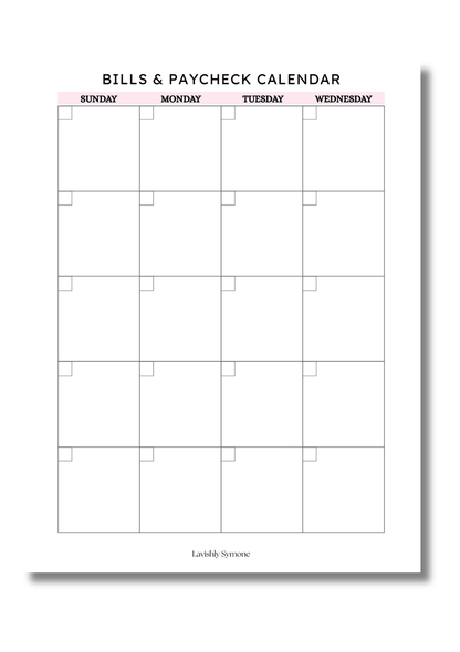 Monthly Bills & Paycheck Calendar Template (2 pages) | Digital Download