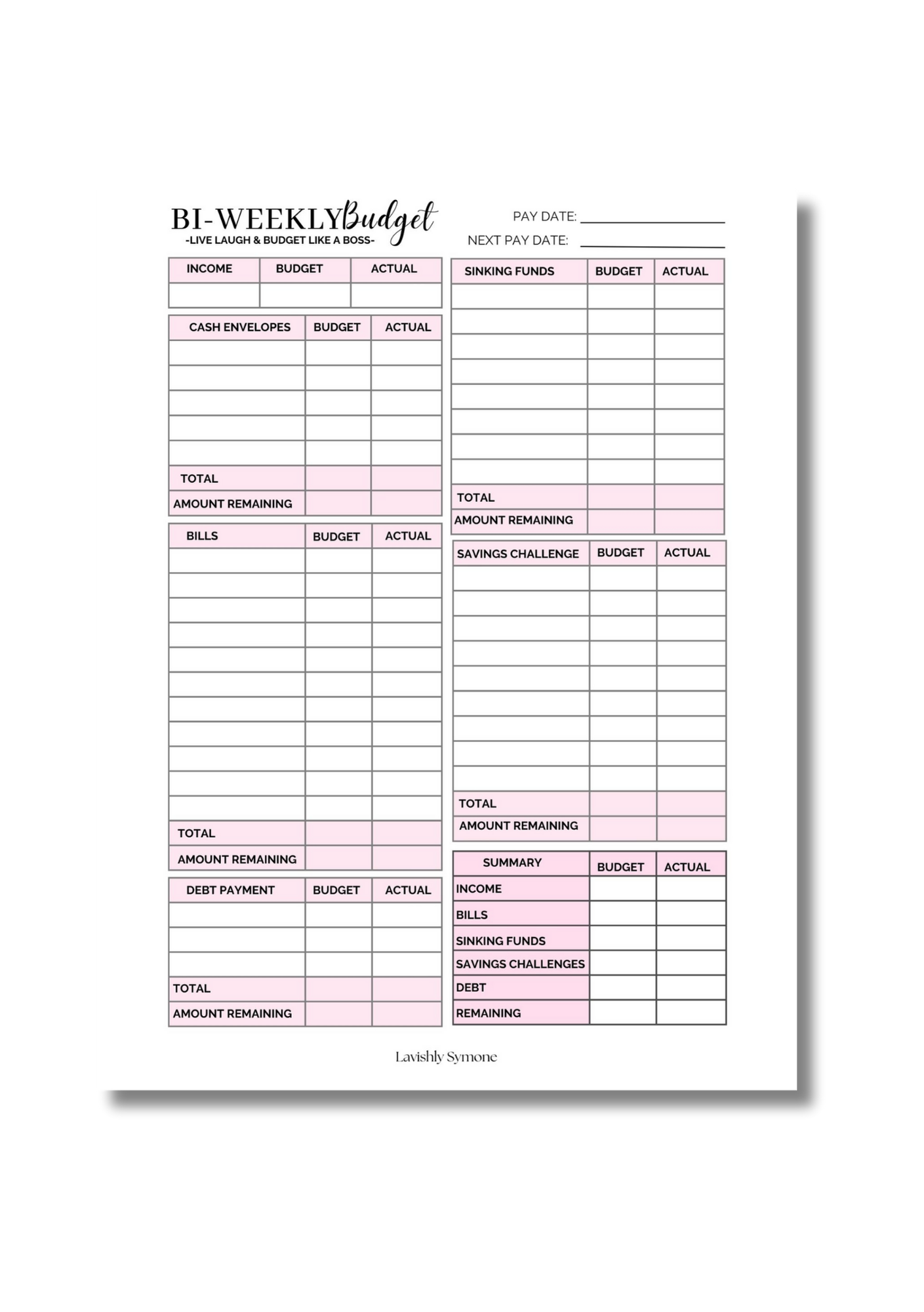 Bi-Weekly Budget Template | Digital Download