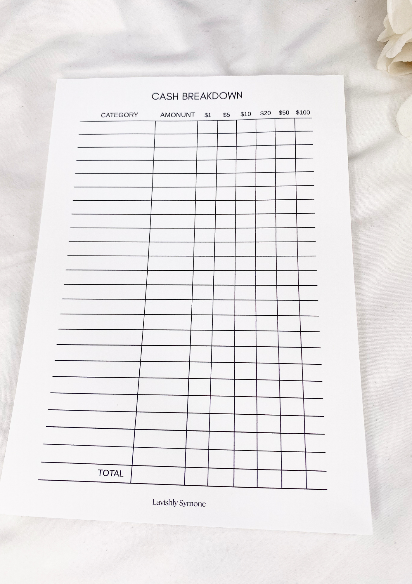 Cash Breakdown Notepad | Simple Aesthetic
