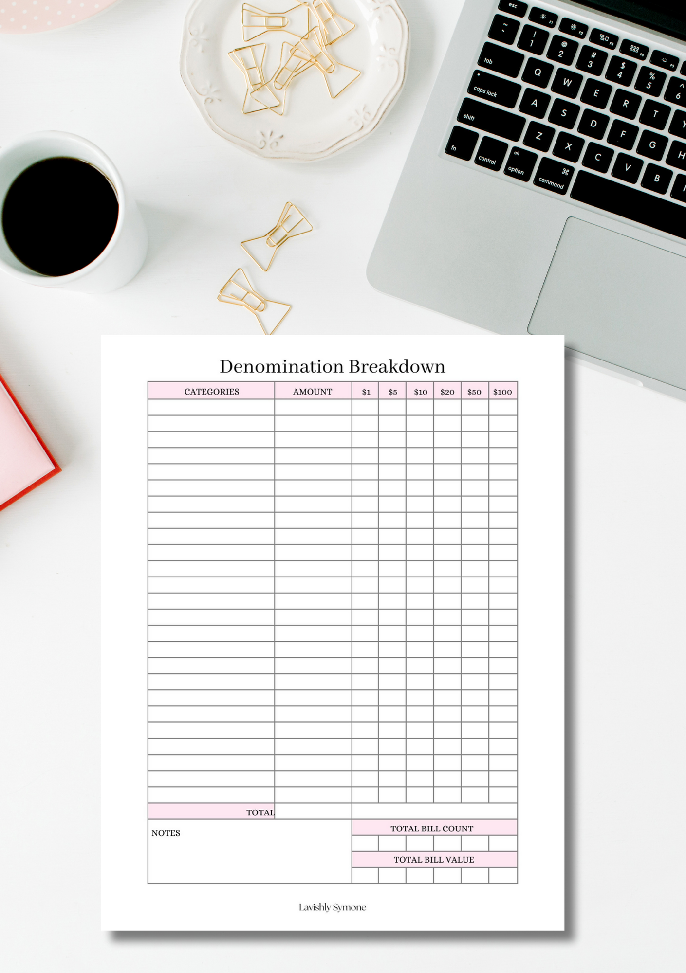 Denomination Breakdown Template | Digital Download
