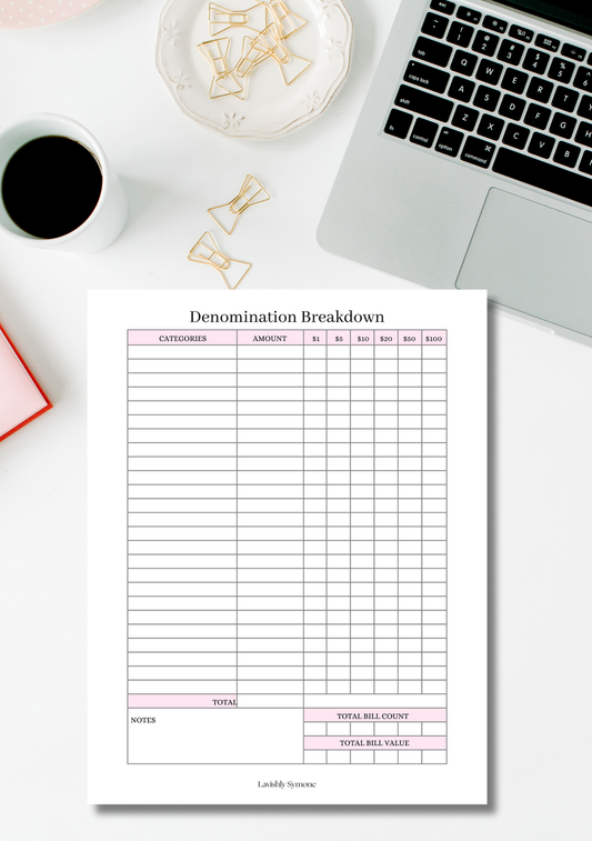 Denomination Breakdown Template | Digital Download