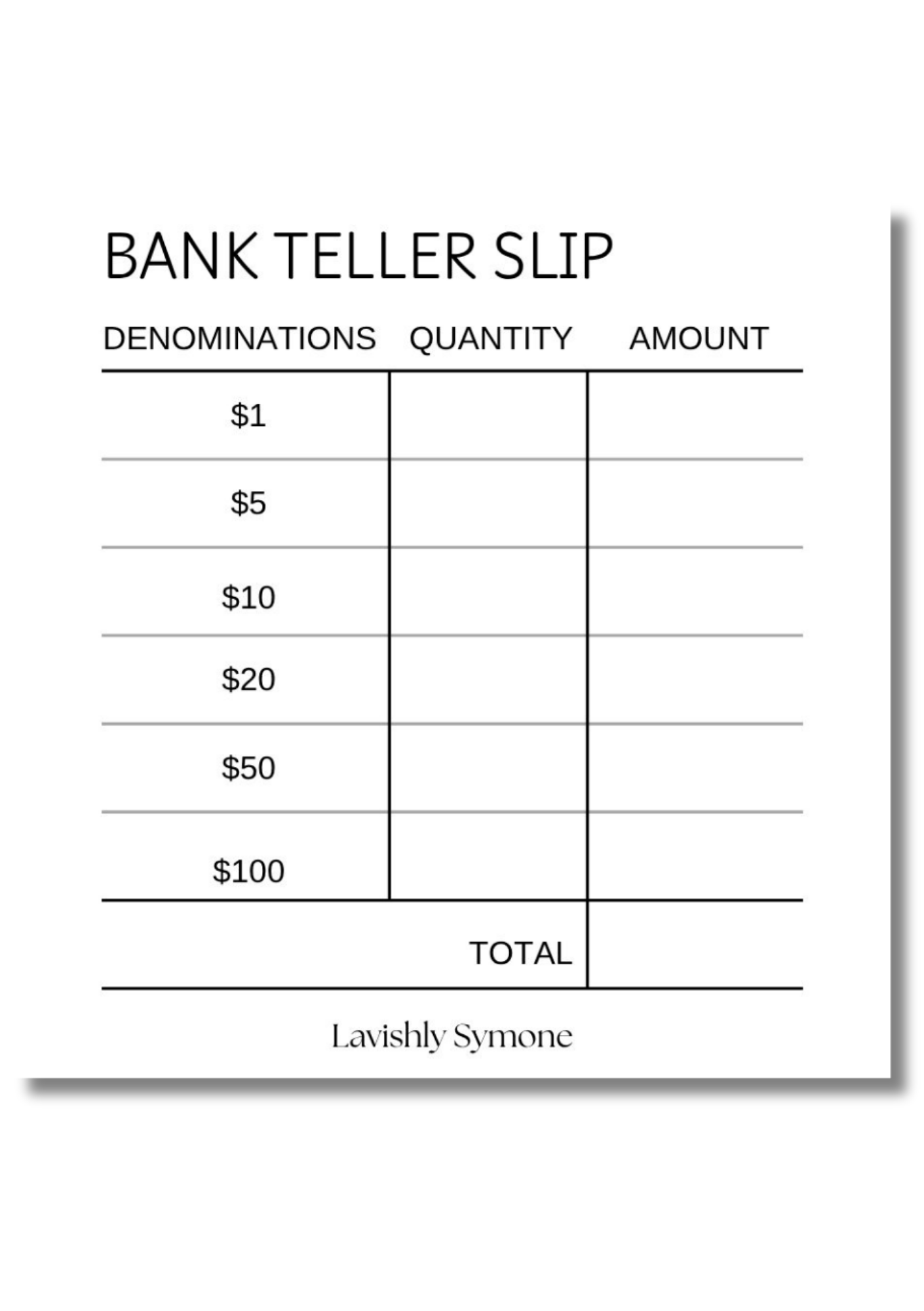 Bank Teller Slip | Notepad | Simple Aesthetic