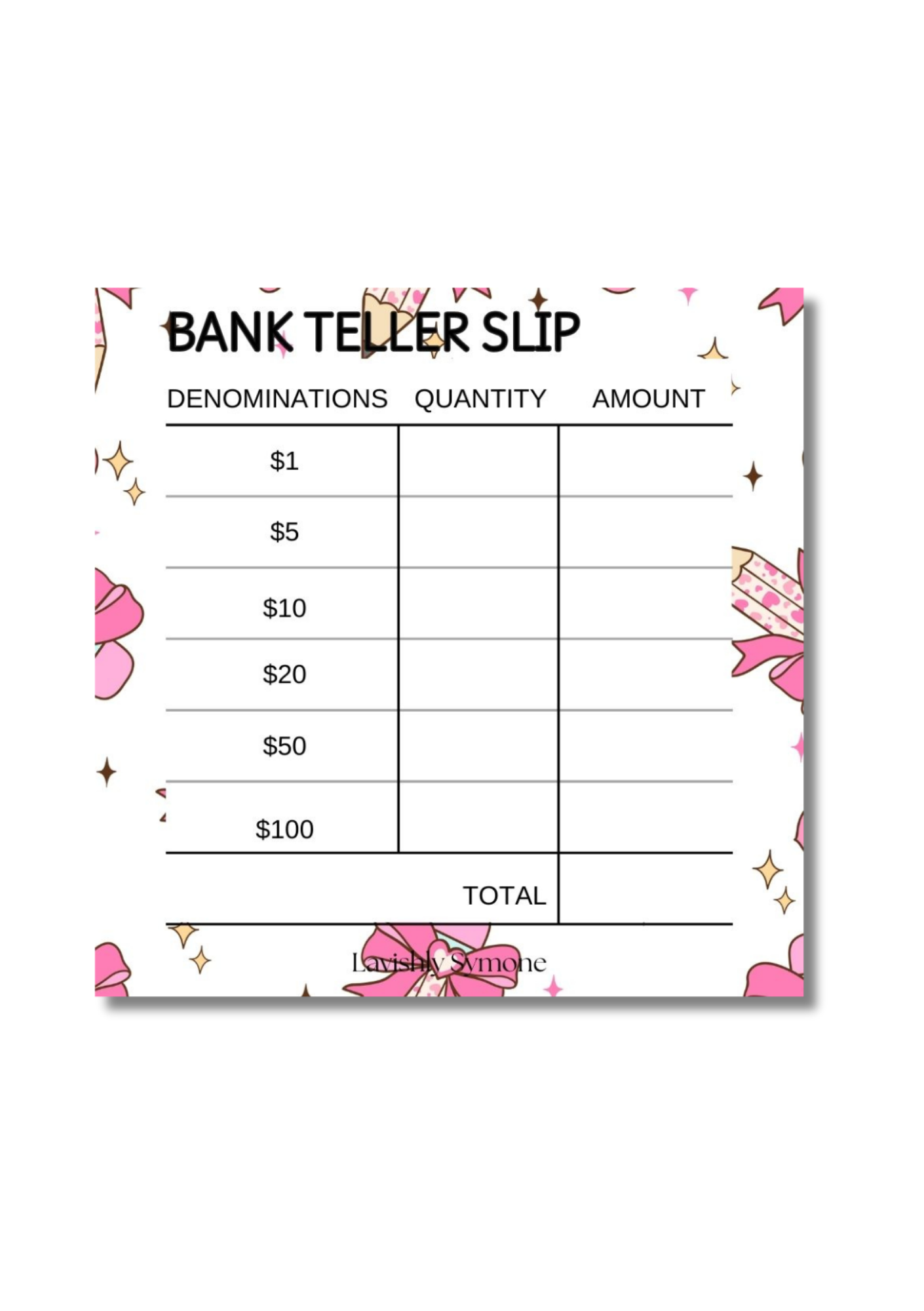 Bank Teller Slip | Notepad | Heart Pencil Theme