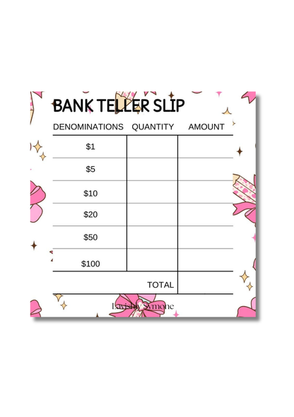 Bank Teller Slip | Notepad | Heart Pencil Theme