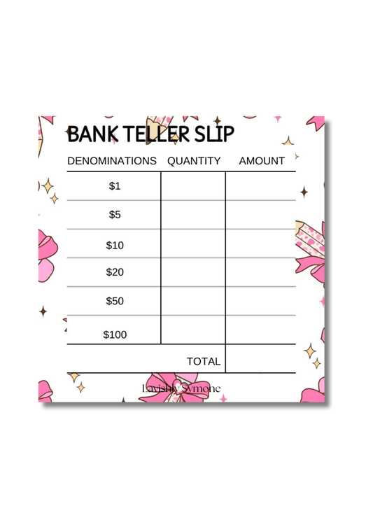 Bank Teller Slip | Notepad | Heart Pencil Theme