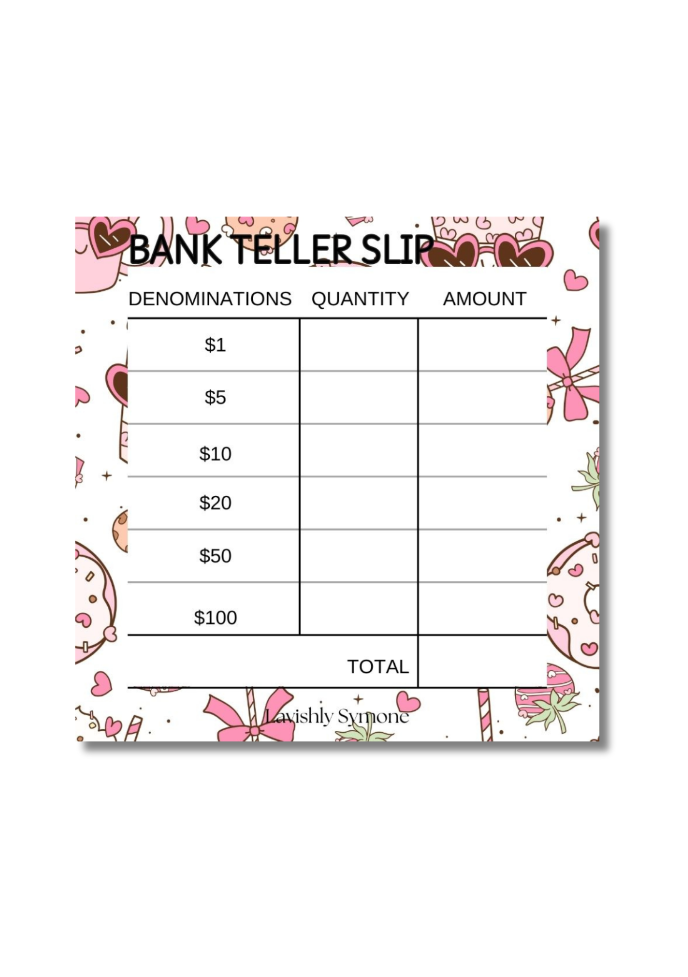 Bank Teller Slip | Notepad | Sweet Treat Theme