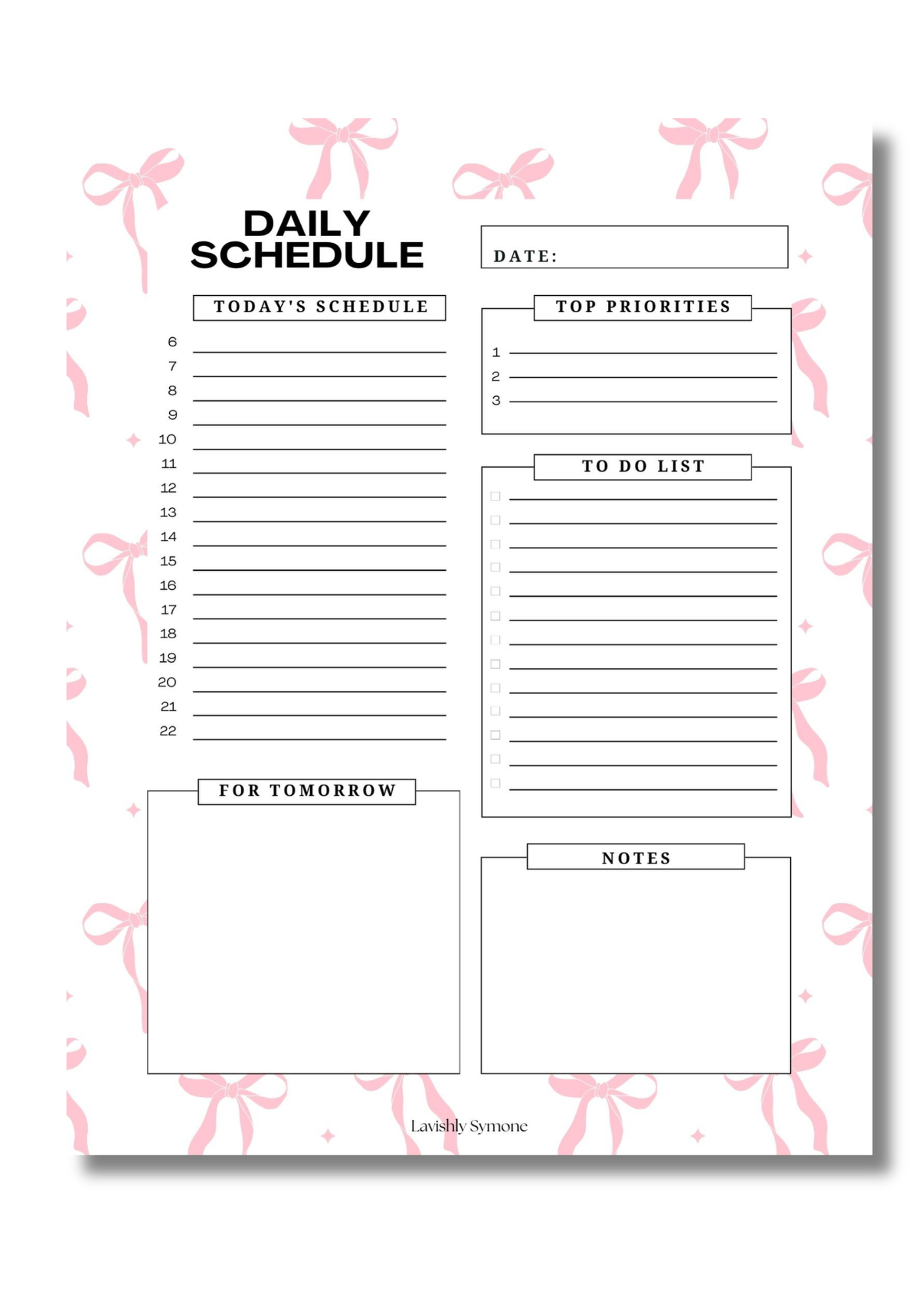 Daily Schedule Template | Digital Download