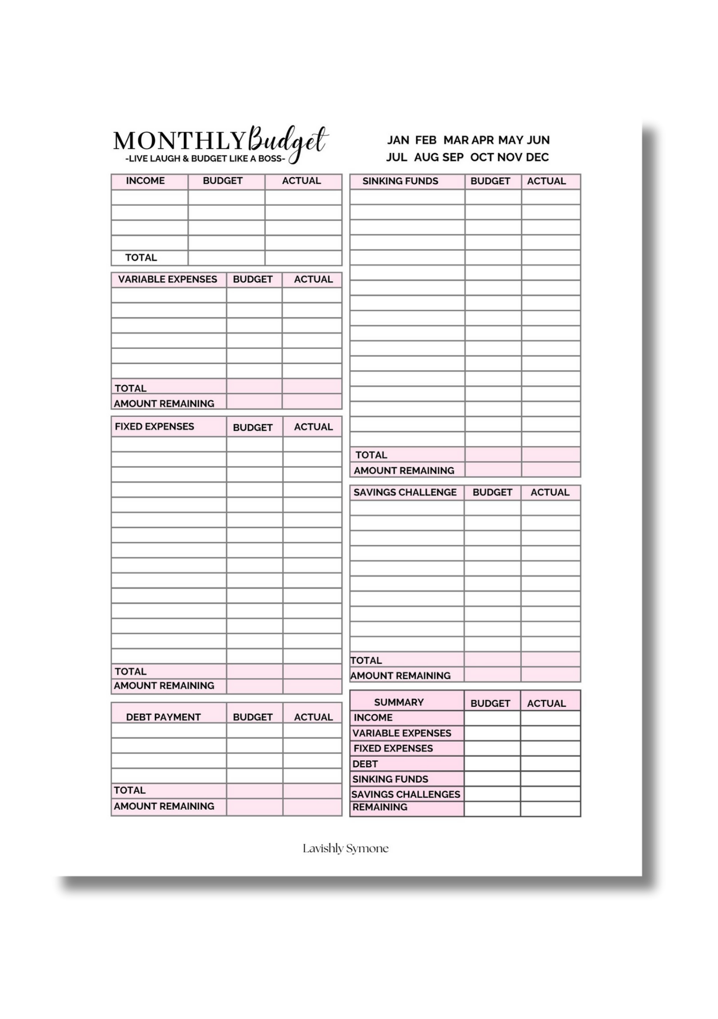 Monthly Budget Template | Digital Download