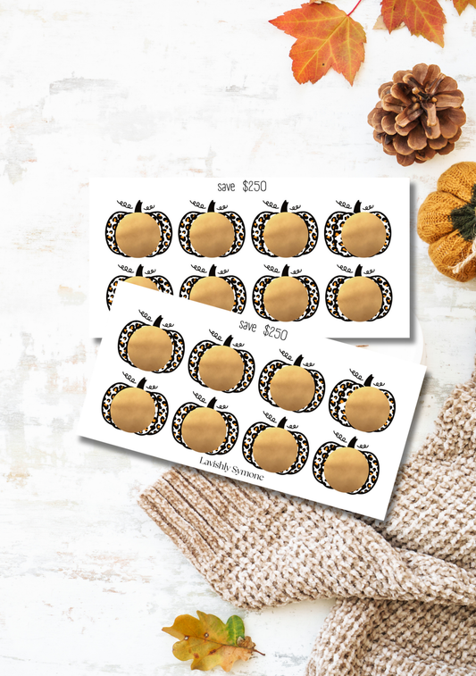 Save $250 | Autumn Cheetah Pumpkin Scratch-Off Saving Challenge
