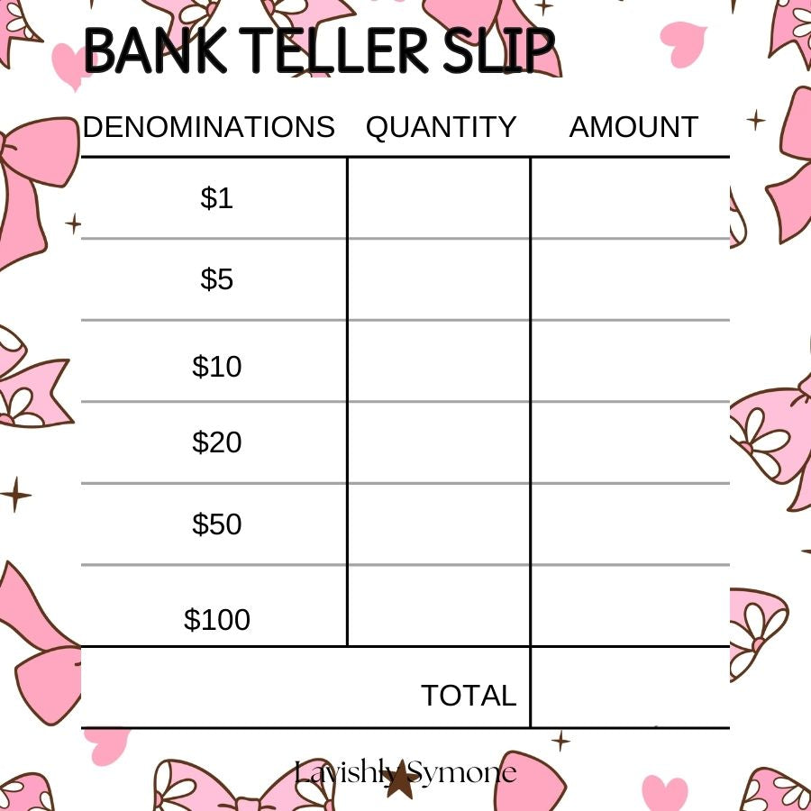 Bank Teller Slip | Notepad | Daisy Bow Theme