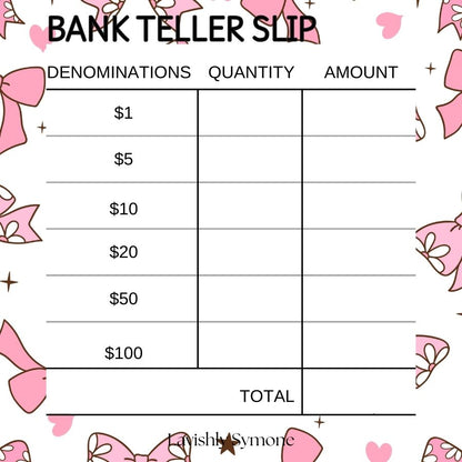 Bank Teller Slip | Notepad | Daisy Bow Theme